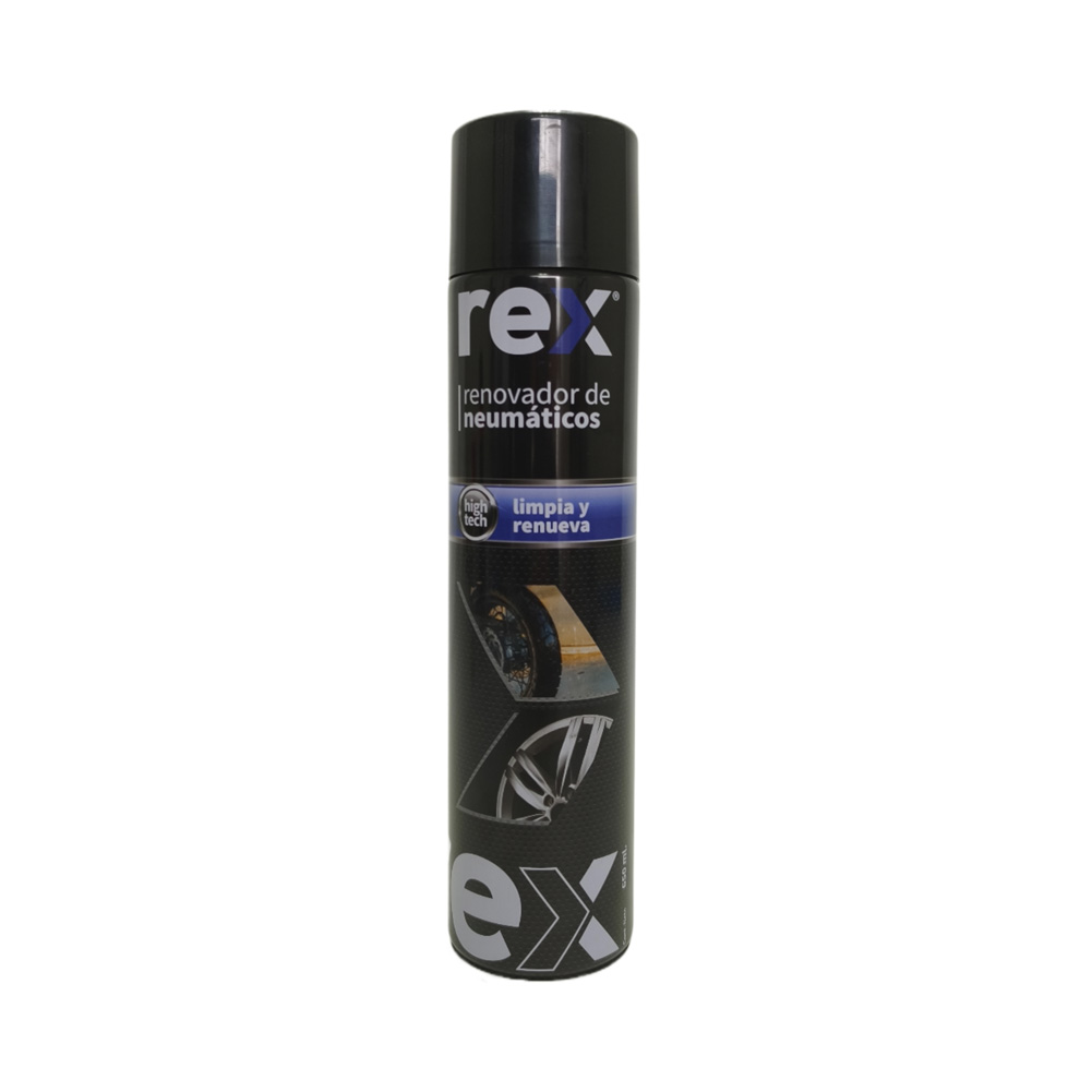 Renovador de neumáticos REX 650 ml brillo y protección disponible en Motormaq Chile