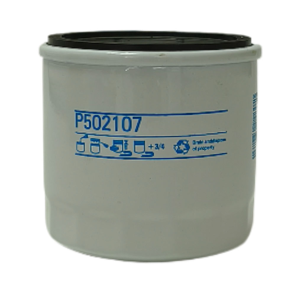 Filtro de aceite Donaldson P502107 sobre fondo blanco
